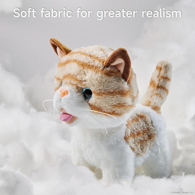 OR OR TU Walking Talking Toy Cat with Remote Control Leash, Plush Pet Electronic Interactive Toys for Kids, Wag Tail, Singing, Pretend Dress Up Realistic Stuffed Cat Age 3 4 5+ Years Old Best Gift