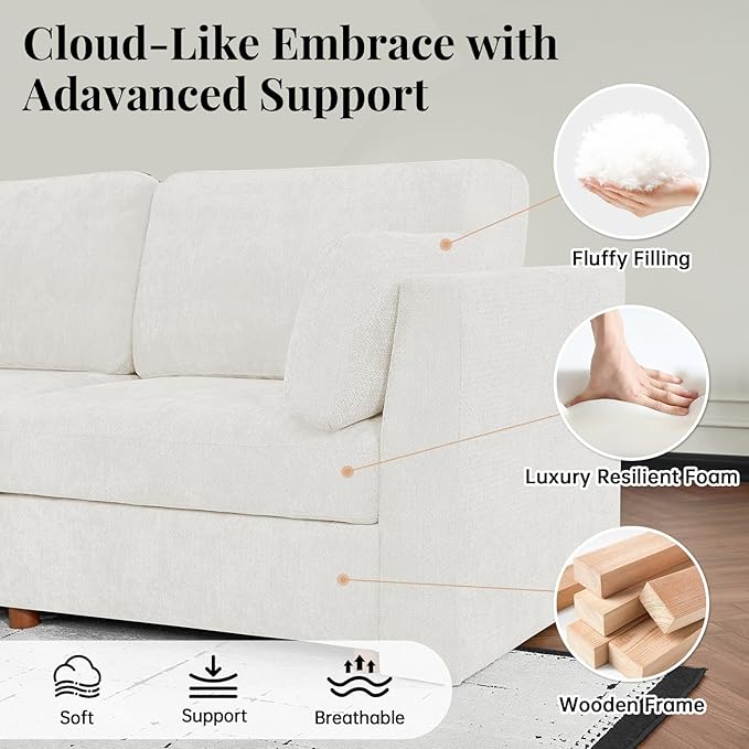 CUGOAO 188.7'' Modular Sectional Sofa, Oversized U-Shaped Sectional Couch with Ottoman, Deep Seat Chenille Cloud Couch, Mordern Upholstered Couches for Living Room, Apartment, Office, Beige