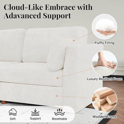 CUGOAO 188.7'' Modular Sectional Sofa, Oversized U-Shaped Sectional Couch with Ottoman, Deep Seat Chenille Cloud Couch, Mordern Upholstered Couches for Living Room, Apartment, Office, Beige