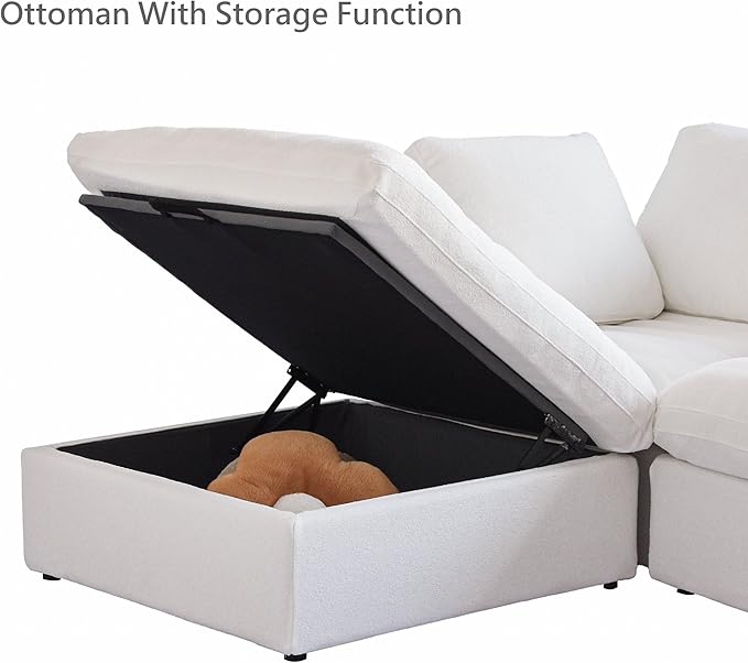 JACH 120" L Shape Cloud Modular Couches for Living Room, Modern Convertible Sectional Sofa Couch, Couch Cushion Covers Removable, Sectional Sofas for Party Bedroom Apartment (White)