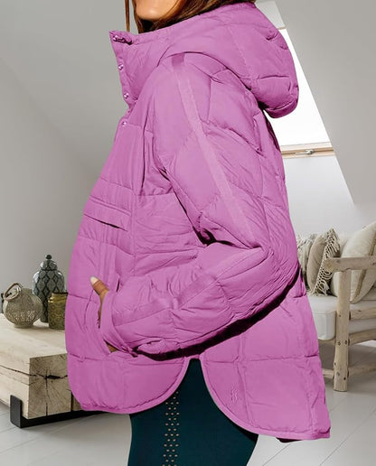 Womens Oversized Hooded Puffer Jacket Fall Winter Warm Quilted LightWeight Jacket Casual Fashion Solid Color Coat