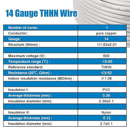 THHN Wire 14 Gauge 100 FT OFC Electrical Wire, 14 AWG Solid Copper Wire Rated