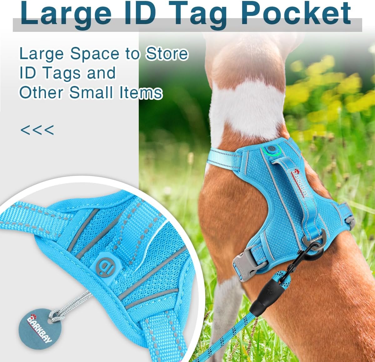 BARKBAY Dog Harness No Pull with ID Tag Pocket - Heavy Duty, Reflective, Easy Control for Large Dogs(Blue,M)