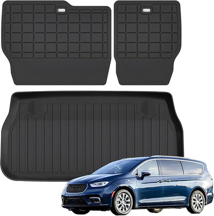 Cargo Mat for 2017-2024 2025 Chrysler Pacifica Fuel & Hybrid with Backrest Mat,TPE All Weather Protection Car Trunk Mat Covering The Backrest Mat with Velcro Fastener Accessories