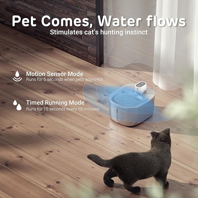 Runway Wireless Pump Cat Water Fountain with 4 Filters - Waterproof Self-Contained Battery, Stainless Steel, 1.1 Gal/135oz, Motion Sensor, 5-Stage Filtration for Pets, Upgraded Cordless