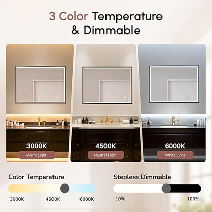 USHOWER 40X30 LED Bathroom Mirror