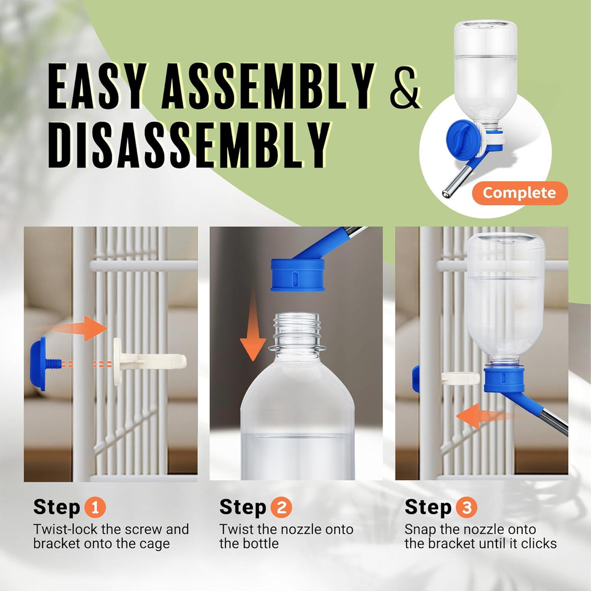 Choco Nose Patented No-Drip Water Bottle/Feeder for Guinea Pigs/Hamsters/Bunnies/Ferrets/Other Small Pets, Critters and Animals - for Cages, Crates or Wall Mount. 10.2oz. Nozzle 10mm, Blue (C128)