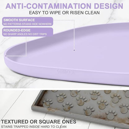 SMILOOL Waterproof Silicone Pet Food Mat with Raised Edge for Dog & Cat | 22" x 14" Non-Slip Pet Feeding Mats with Lip for Food & Water Bowl, Food Grade, Easy Cleaning, Light Purple
