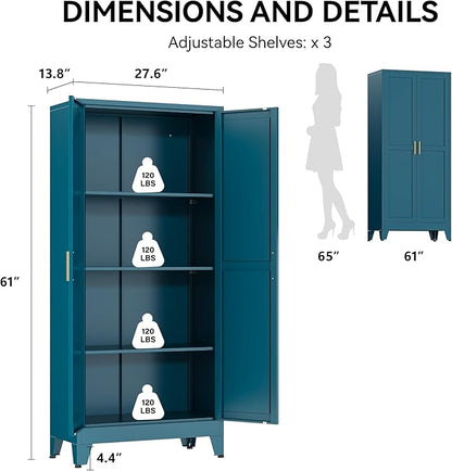 COFaR 61" Pantry Cabinet in Peacock Blue, Farmhouse Storage Cabinet