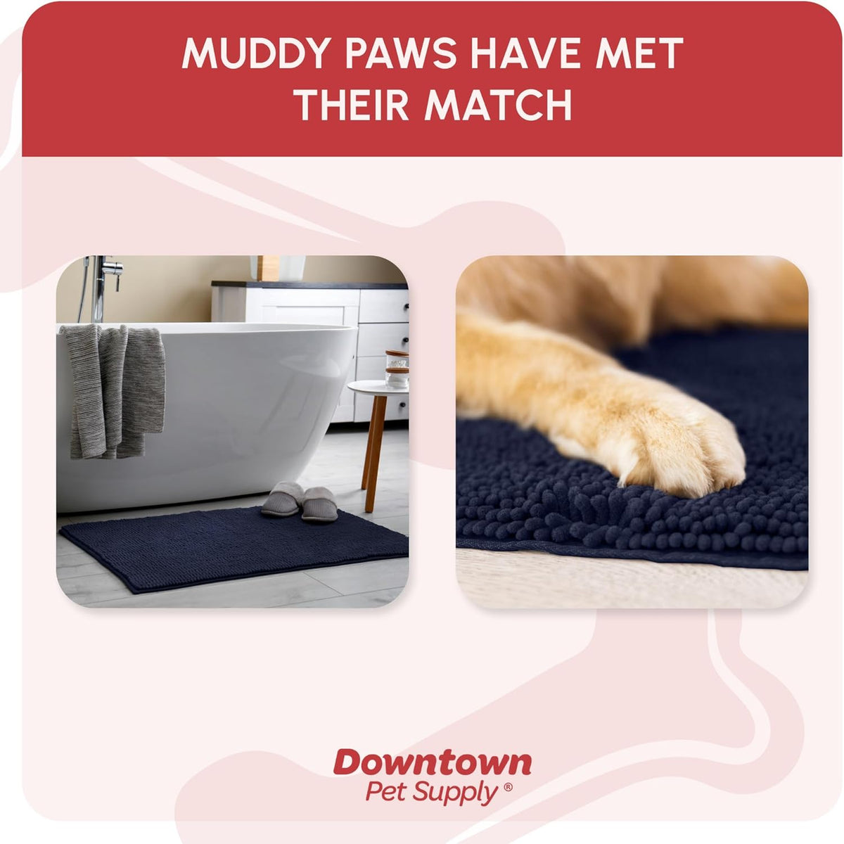 My Doggy Place Microfiber Dog Mat for Muddy Paws, 60" x 36" Navy Blue - Non-Slip, Absorbent and Quick-Drying Dog Paw Cleaning Mat, Washer and Dryer Safe - X-Large/Runner