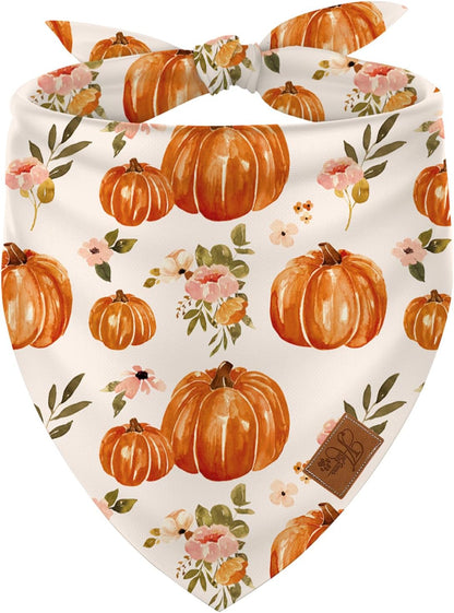 Fall Dog Bandana Pumpkin Floral Pet Scarf Double-Sided Adjustable Triangle Pet Neckerchief Dog Bib for Autumn Harvest Thanksgiving Dog Cat Birthday Costume Accessories