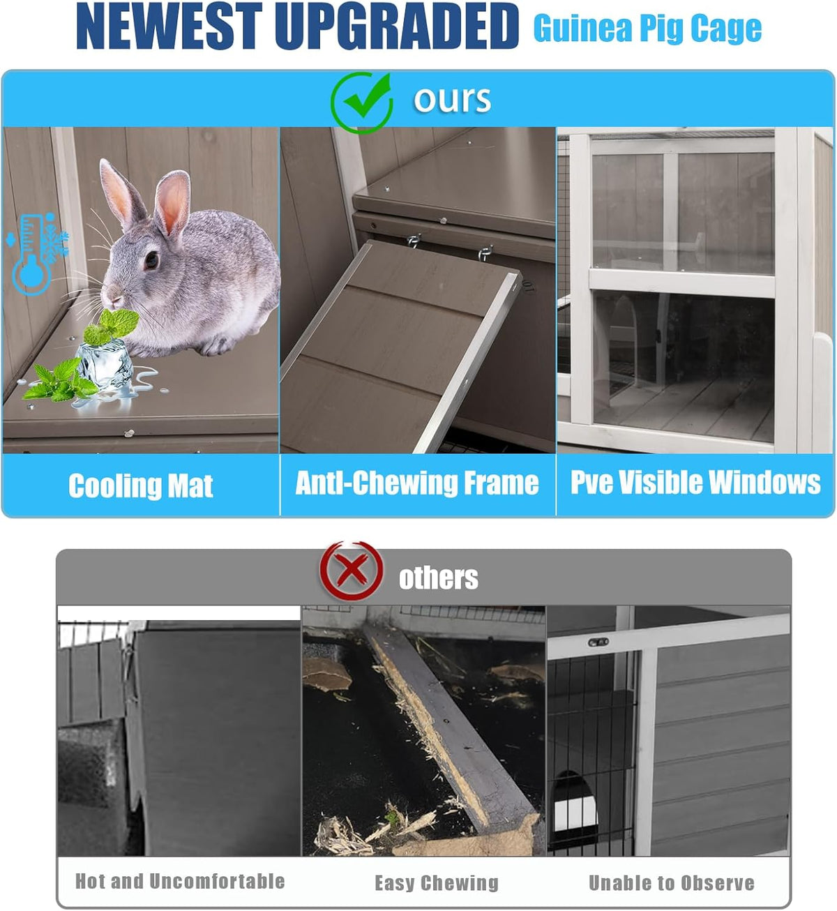 38" L Rabbit Hutch Bunny Cage,Fir Wood Rabbit Cage Indoor Outdoor with Pull Out Tray,Bunny Hutch with Ramp and Hideout,Guinea Pig Cages Rabbit Hutch Indoor with Detachable 4 Legs