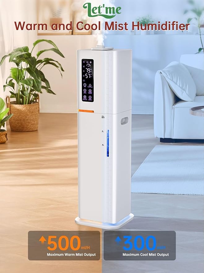 2.64Gal Humidifiers for Bedroom Large Room, Warm and Cool Mist up to 500ft²