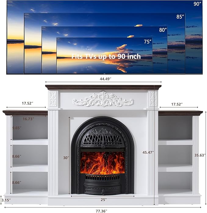 78" Electric Fireplace with Mantel, Birdcage-Style Fireplace Entertainment