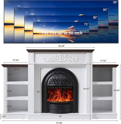 78" Electric Fireplace with Mantel, Birdcage-Style Fireplace Entertainment