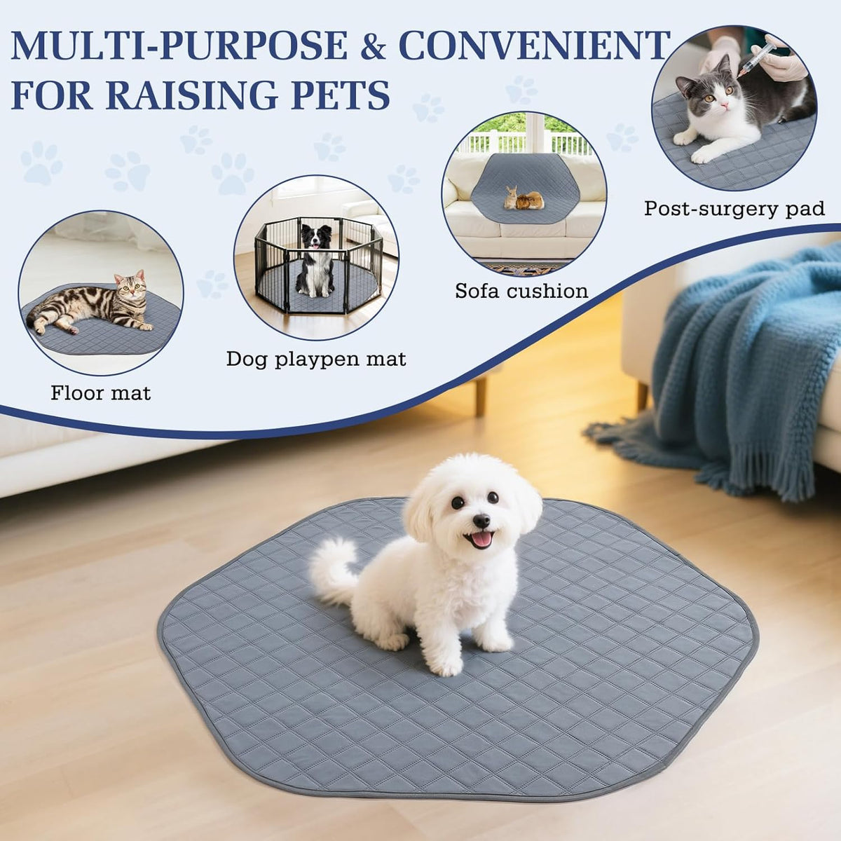 2-in-1 Small Animals Playpen with Pad, Waterproof Small Pet Cage Tent with Reusable Pad, Portable Outdoor Yard Fence with 3 Metal Rod for Chick/Kitten/Puppy/Guinea Pig/Rabbits/Chinchillas, Black