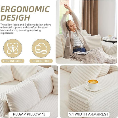 Modular Cloud Sectional Couch with L-Shape Chaise,Modern Upholstered Couches with Deep Seat,Corduroy Sponge Compressed Sofa for Living Room, Bedroom,No Assembly Required(Off White)