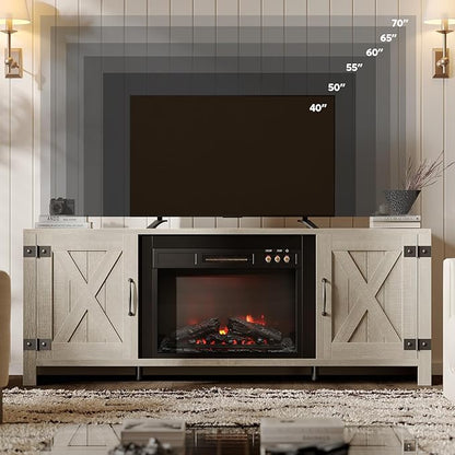 Bestier 63" Fireplace TV Stand for TVs Up to 70", Farmhouse Barn Door