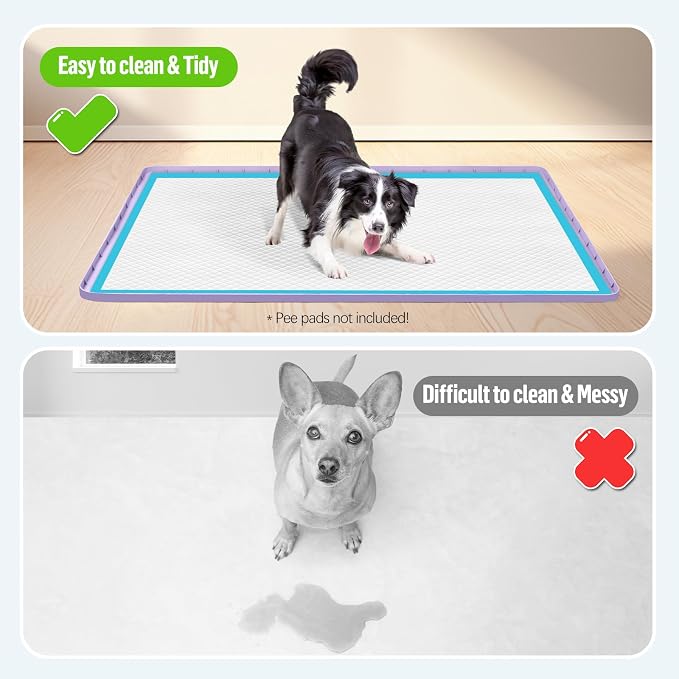 Pee Pad Holder for Dogs 50''x35'' Silicone Puppy Pee Pad Tray, Purple | Extra Large Dog Potty Tray Leak-Proof, High Edge, No Spill Training Pads for Floor Protection, No Pee Pads