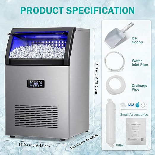 Commercial Ice Maker Machine, 150lbs/24H