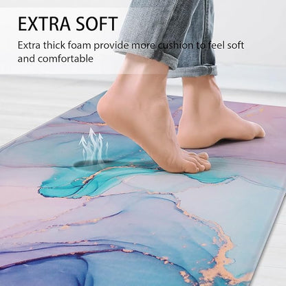 Kitchen Mats for Floor 2 Pieces Purple Marble Kitchen Mat Anti Fatigue Waterproof Non Slip Kitchen Rugs Comfort Memory Foam Mat for Kitchen Floor,in Front of Sink