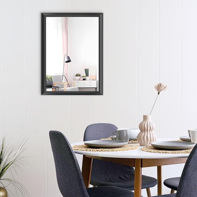 Amorho Black Bathroom Mirror, 24x32 Inch Thick Metal Framed Wall Mirrors