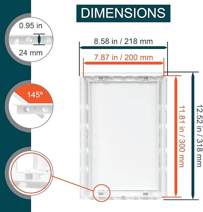 8" x 12" White Plastic Access Panel. Service Shaft Door Panel. Plumbing