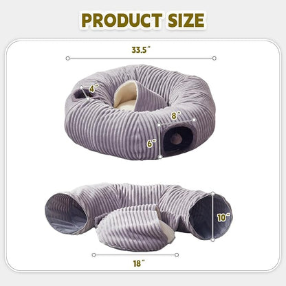 Cat Tunnel Bed for Indoor Cats,Cat Donut Tunnel Toy with Washable Circle Cushion,Blackout Tent, Multifunctional Playground Toys Hideplace for Kitty, Puppy, Rabbit,Ferret