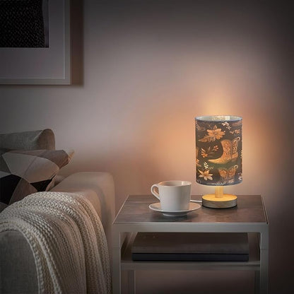 Western Cowboy Boots Flowers LED Table Lamp for Bedroom Bedside Lamp with USB Charging Ports Decor Nightstand for Living Room Reading Dorm Desk Home Office