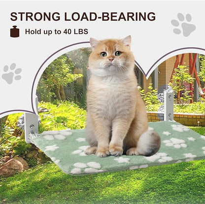 Cat Window Perch, Foldable Cat Window Hammock with Cute 3D Textured Flower Cover, Breathable Mesh Cover and Strong Suction Cups, Cordless Window Seat Bed for Indoor Cats (Green, Medium)