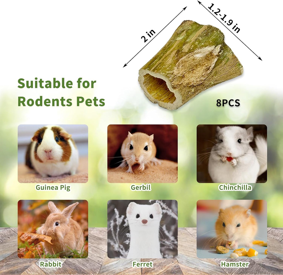 Fhiny Rabbit Chew Toys, 8 PCS 2" Natural Papaya Wood Chew Sticks Guinea Pig Treats for Dental Care Bunny Treats for Rabbits Small Pet Molar Snacks for Bunny Guinea Pig Chinchilla Hamster Gerbil