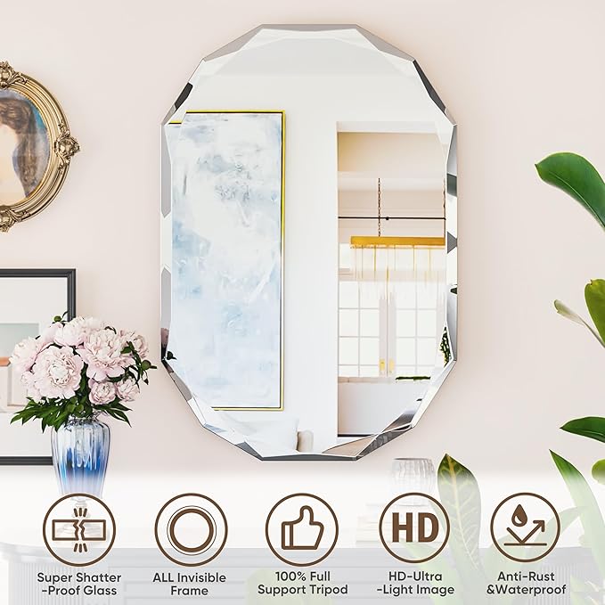 Suidia Bathroom Mirror, Frameless Bathroom Mirror