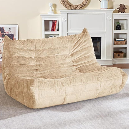 HABUTWAY Bean Bag Chair, Giant Bean Bag Chairs for Adults, Loveseat Fireside Chair, 2 Seater Lazy Bean Bag Sofa Memory Foam Couch for Living Room, Bedroom, Office (Khaki)