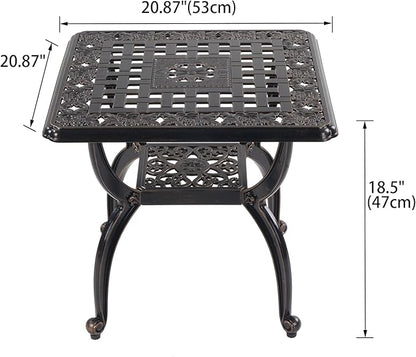 WILOUNGE Cast Aluminum Outdoor Side Table,Small Patio Table,Outdoor Coffee Tables for Patio,Garden,Balcony, for All Weather (Copper, Square)