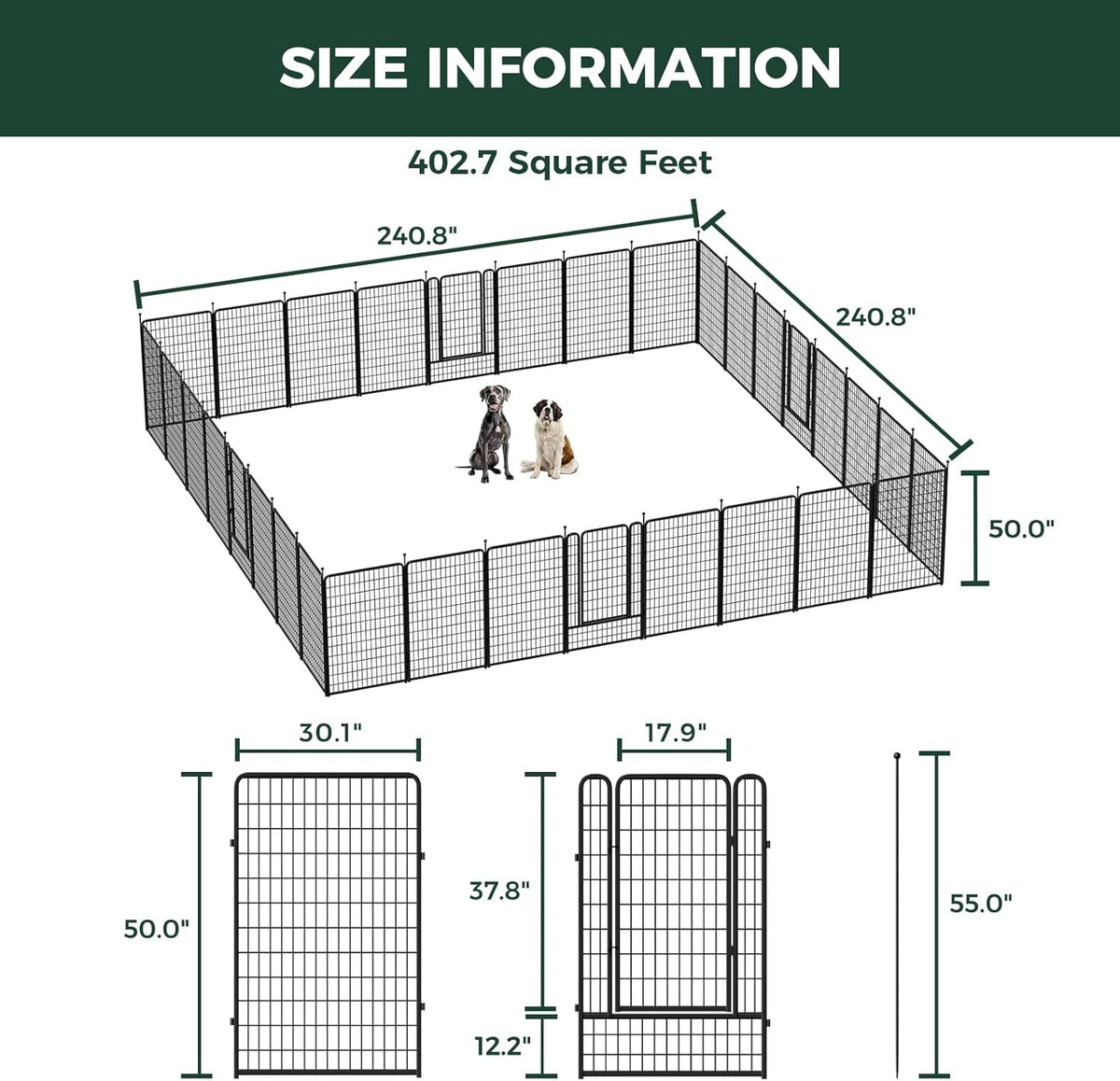 FXW Rollick Unleashed Dog Playpen for Indoor, Yard, RV Camping, 50 inch 32 Panels for Large Dogs, Black│Patented