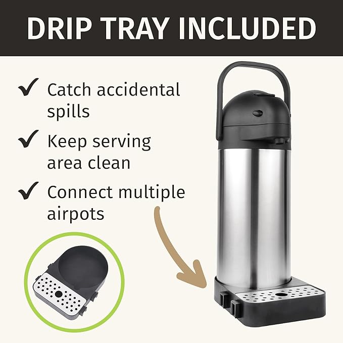 Airpot Coffee Dispenser with Pump & Tray - 102oz/3L Coffee Carafe with Pump -