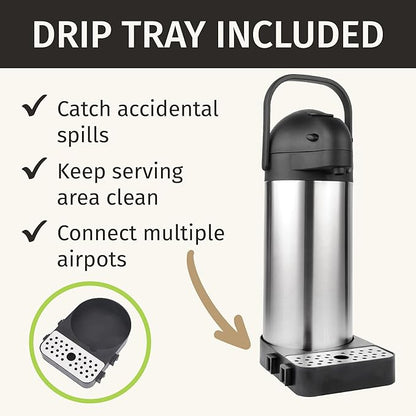 Airpot Coffee Dispenser with Pump & Tray - 102oz/3L Coffee Carafe with Pump -