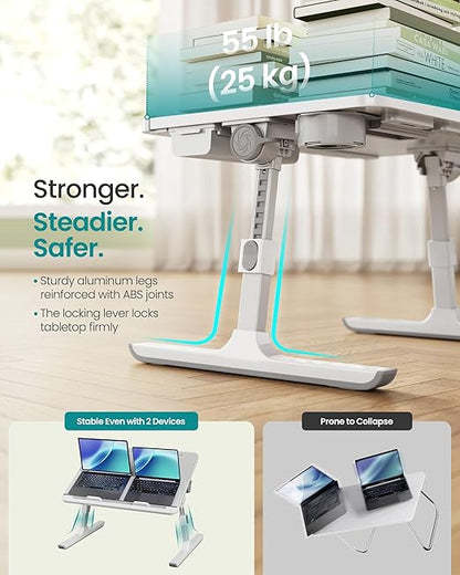SONGMICS Bed Laptop Desk, Foldable Bed Desk for Laptop, 15.7 x 22 Inches Large Desktop, 120° Stepless Tilt, Adjustable Height, Cup Holder, Tray, Portable Bed Sofa Table, Gray ULLD113GZ01