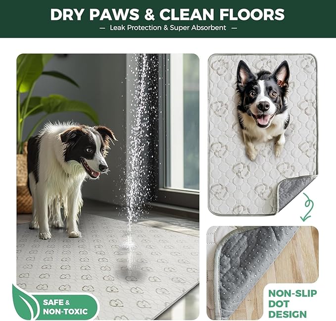 FXW Washable Pee Pads for Dogs, Super Absorbent, 43" x 71", 2 Packs | Machine washable, Non-slip backing, Fits 32"/40"/45"H 6-Panel FXW Rollick/Homeplus Playpens
