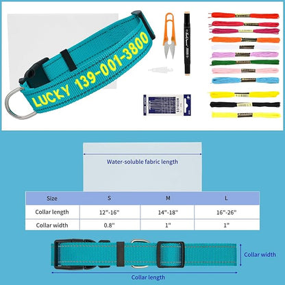 DIY Personalized Embroidered Dog Collar - Custom Hand-Stitched Name & Number, Reflective Adjustable Pet Collar for Small/Medium/Large Dogs & Cats, Durable Nylon with Steel D-Ring (Orange, Large)