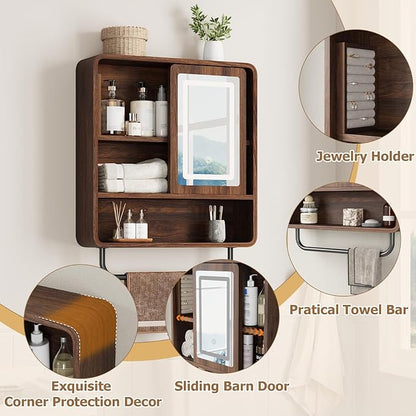QUW Bathroom Wall Cabinet with Sliding Mirror Door, Modern Medicine Cabinet