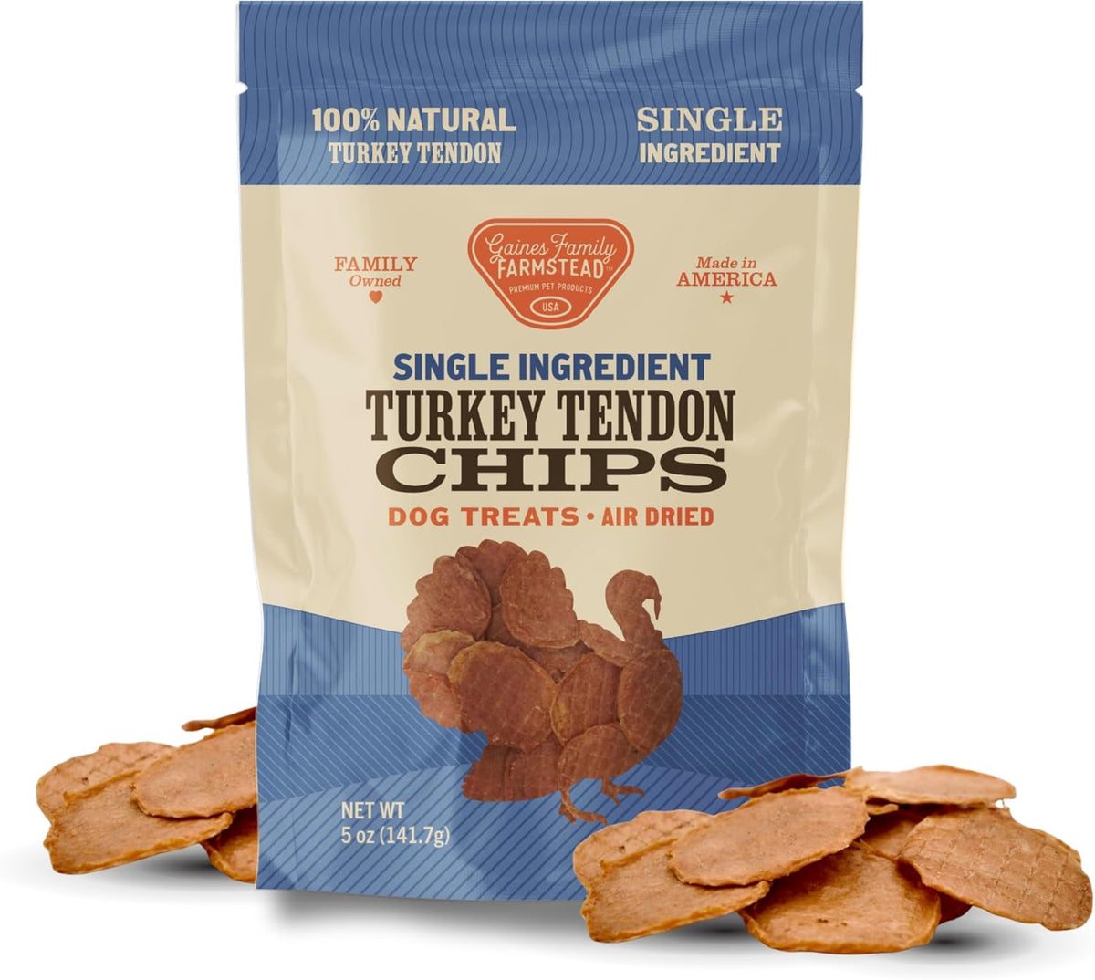 Gaines Family Farmstead Turkey Tendon Chips for Dogs – 5 oz, Natural Single-Ingredient Dog Treats, High-Protein Crunchy Chews, Rawhide Alternative, Grain-Free, Made in USA