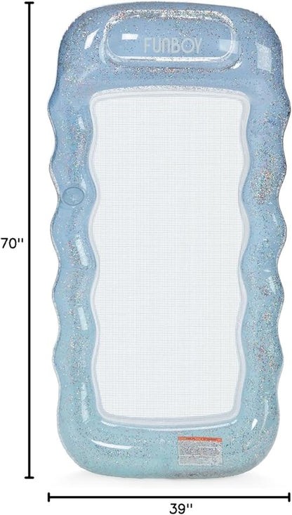 FUNBOY Clear Inflatable Mesh Pool Lounger Mesh Water Hammock with Built-in Pillow 70" Pool Hammock Float for Adults Swimming Pool Accessories & Tanning Pool Lounger Float for Pool Party & Summer