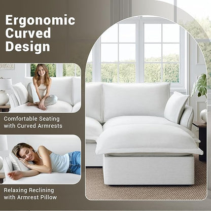 Lopzeho Oversized Cloud Modular Sectional Sofa, Comfy Down Filled Cloud Couch with Removable Cover, Modern Loveseat Couch, Deep Seat Sectional Couches for Living Room, Cream White