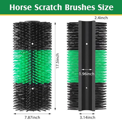 3 Pack Livestock Scratching Brush, Green and Black | Animal Scratcher, Itch Relief Grooming, Horse Goat Cow Scratcher, Fence Post Mounting, Durable Bristles, Farm Livestock Care
