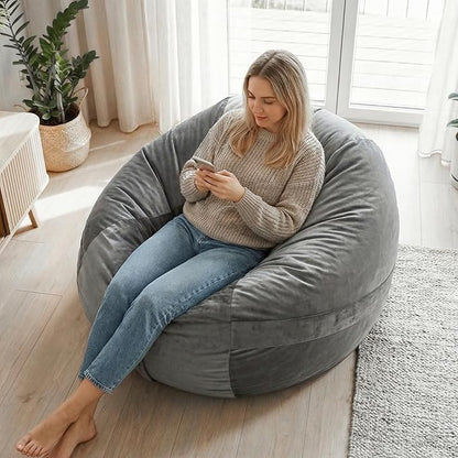 YuppieLife Large Foam Filled Bean Bag Chairs for Kids Teenagers Adults Living Room Gaming Relaxing 4F Machine Washable Lazy Sofa（Silver Grey