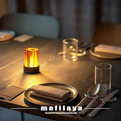 LED Night Light Bedside Mood Lamp Touch Wood Warm Light Festival Cordless Portable Table Lamp Restaurant Bedroom Bar Coffee Outdoor Camping Birthday Gifts for Women Mom Baby Kids (Long)