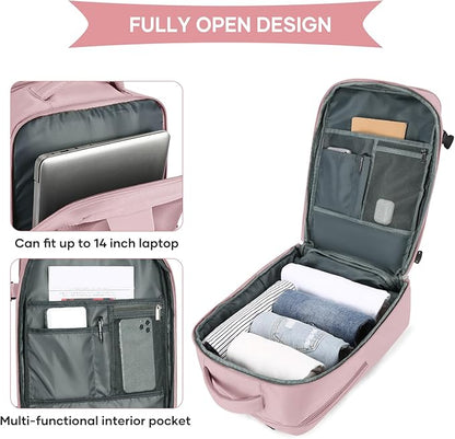 coowoz Large Travel Backpack For Women Men,Carry On Backpack Flight Approved,Hiking Backpack Waterproof Outdoor Rucksack Casual Daypack Fit 15.6 Inch Laptop Shoes Compartment (Pink Purple-L)
