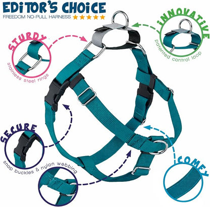 2 Hounds Design Freedom No Pull Dog Harness, Adjustable Harness, Easy Walking & Comfortable Control, Fits Small, Medium & Large Dogs, Solid Colors, Made in USA, 1" XL, Teal