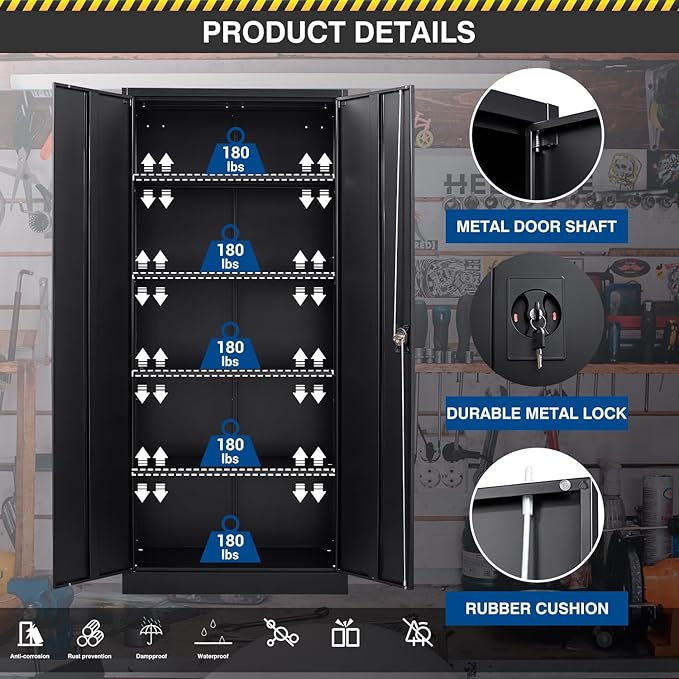Metal Storage Cabinet-72” Black Tall Steel File Cabinets